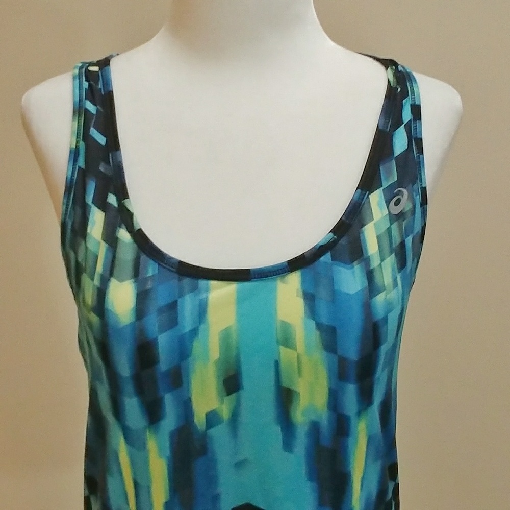Asics Turquoise Check Emma Racerback Top Size M - Picture 4 of 8
